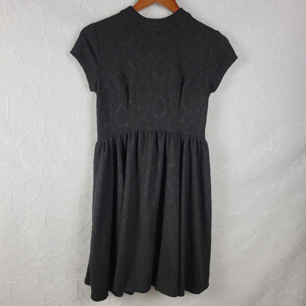 Xhilaration Womens Dress Size S Black Brocade Mock Neck Fit & Flare Skater Mini